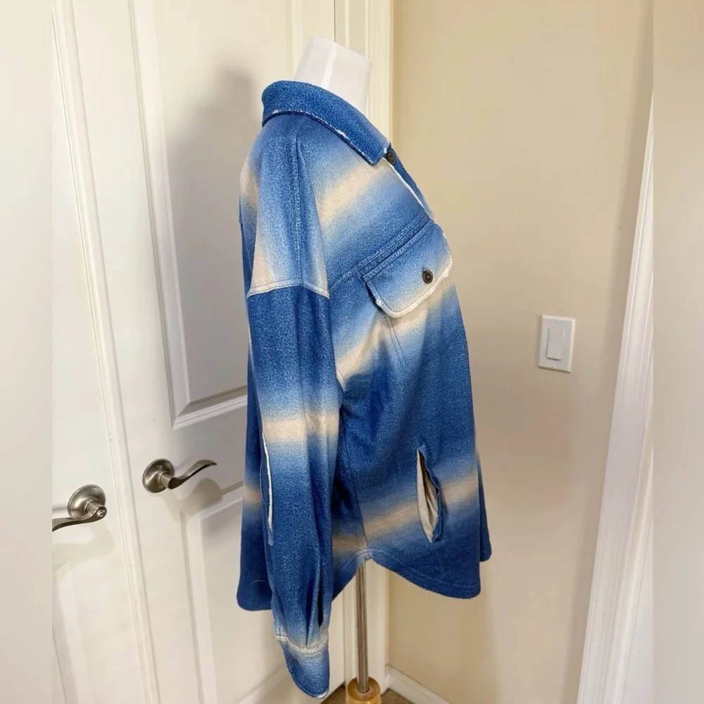 Free People Fleece Printed Deep Sea Blue Combo Boxy Fit Ruby‎ Jacket Size Large